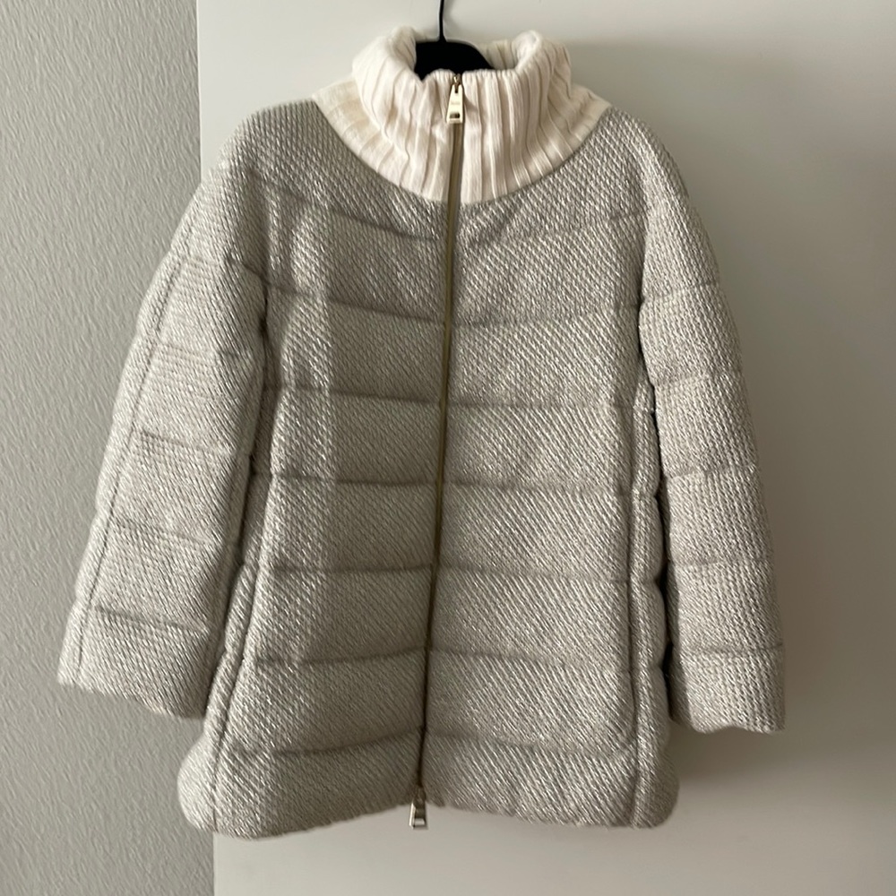 HERNO down jacket with 3/4 sleeves silver/ ivory color with gold zipper